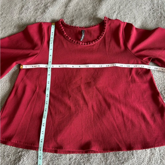 B Jewel Burgundy Crop Office Attire Blouse with 3/4 Sleeves - Picture 5 of 6